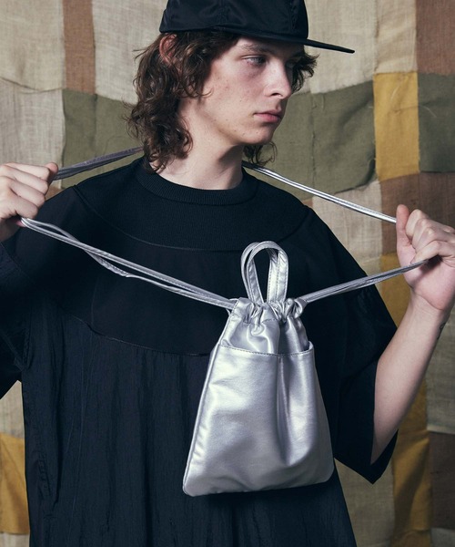 UNISEX》【EX】Vegan Leather Shoulder Drawstring Bag/ヴィーガン