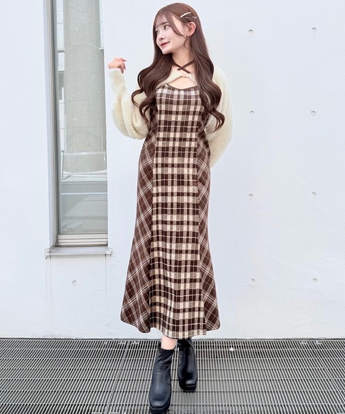 NOMAE（ノーマエ）の「シャギーボレロロングチェックワンピース