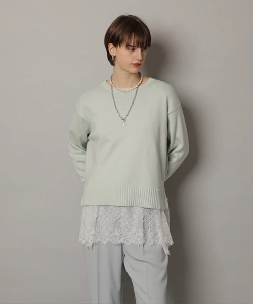 レースキャミ付きスプリングカラー綿カシプルオーバー（ニット