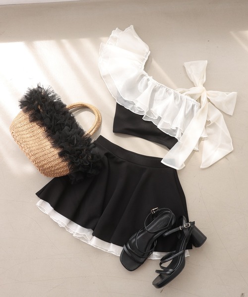 swimwear/肩リボンワンショルダー/3点セット（水着）｜one after