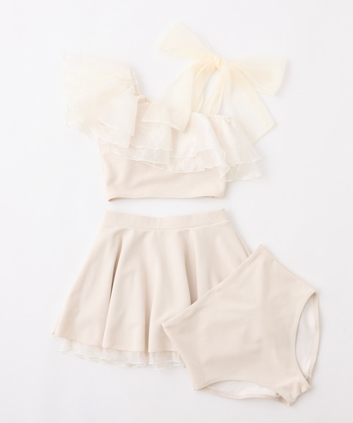 swimwear/肩リボンワンショルダー/3点セット（水着）｜one after