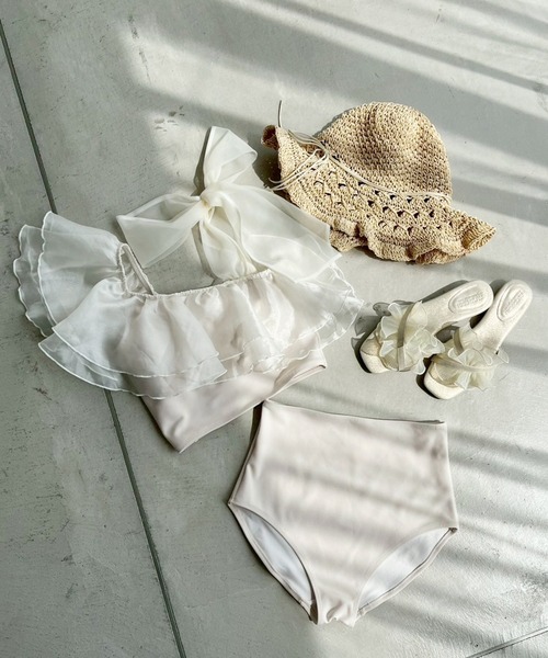 swimwear/肩リボンワンショルダー/3点セット（水着）｜one after