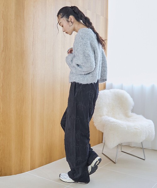 セール】3Dフラワー刺繍 コーデュロイイージーワイドパンツ【インフル