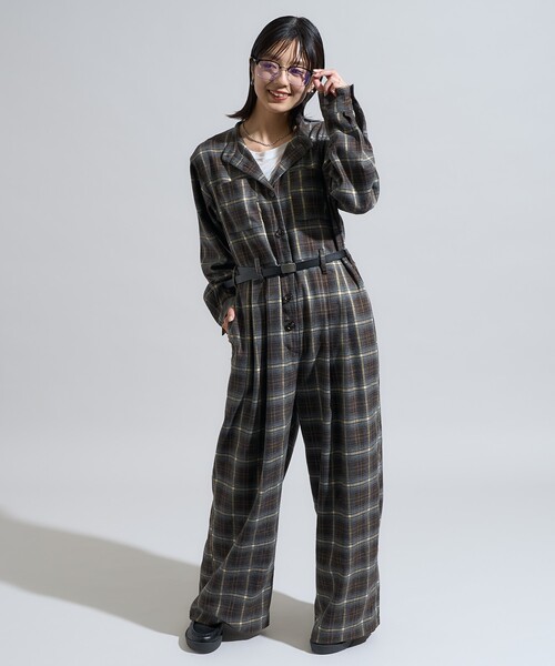 セール】チェック ジャンプスーツ/オールインワン（つなぎ