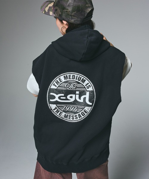 セール】DISTRESSED CIRCLE LOGO ZIP UP SWEAT VEST（ベスト）｜X-girl