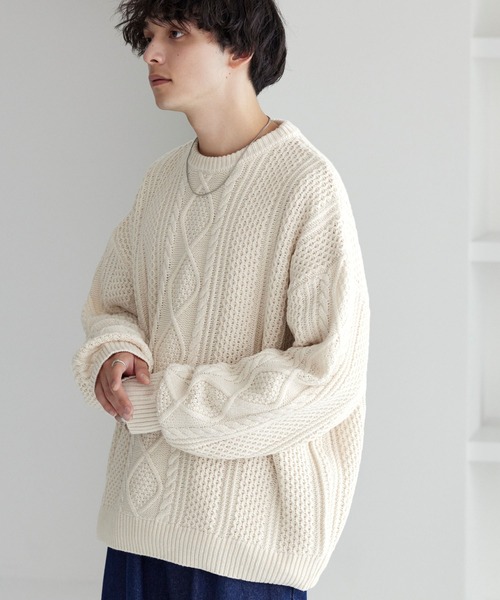 ケーブル編みボリュームルーズプルオーバーニット MONO-MART│MONO