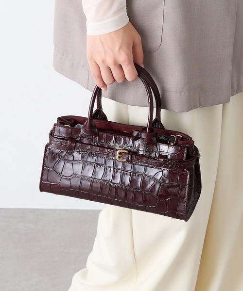 セール】【CHRISTIAN VILLA】ポーチ付き クロコ型押し 横長レザー