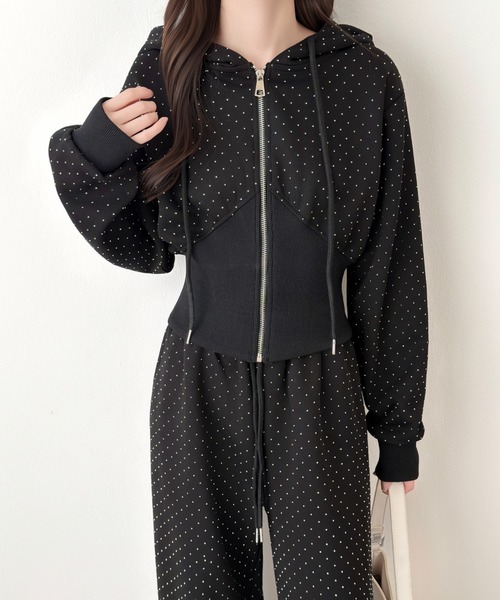 セール】ラインストーンスウェットパーカーセットアップ（セットアップ