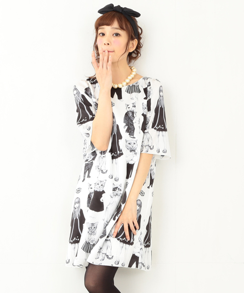 mmts（マミタス）の「ヒグチユウコ×mmts / 猫10匹 総柄 ワンピース