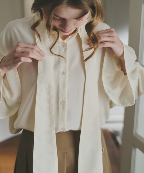 volume sleeve frill tie blouse / タイ付きブラウス（シャツ/ブラウス