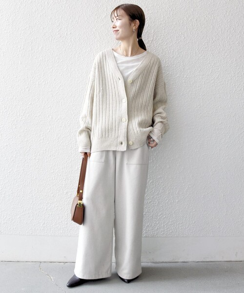 セール】SHIPS any: リブ タック編み Vネック ルーズ ニット