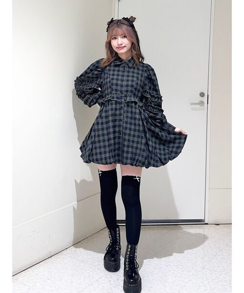 フリルショルダーバルーンミニワンピース（ワンピース）｜jouetie