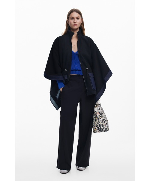 HOT】デニム×キルティング 調節ゴム ポケット付きポンチョ（ポンチョ