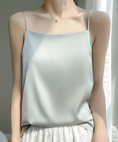 2枚重ね生地で透けにくい】シルキーサテンキャミソール レディース