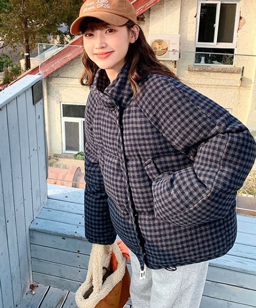 セール】【新色追加】チェック柄中綿ダウンジャケット（ダウン