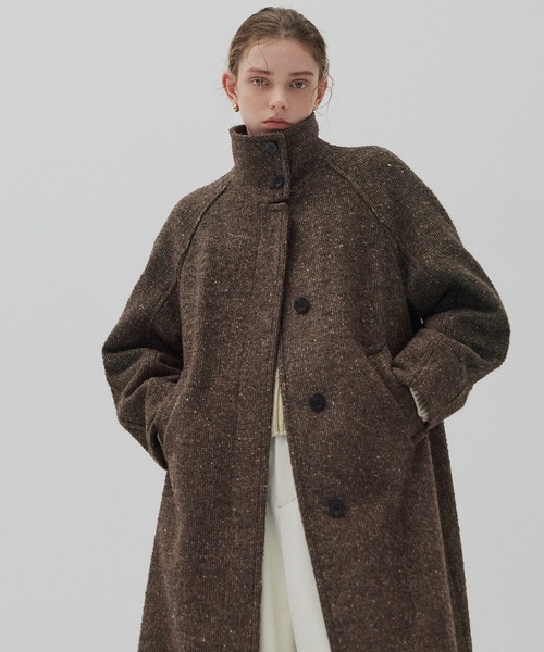 残りわずか】SUPER140スタンドカラーコート／ツイードスタンドコート