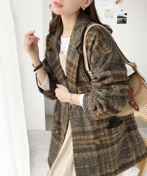 セール】レトロな主役級アイテム。ブークレー起毛チェック柄 オーバー