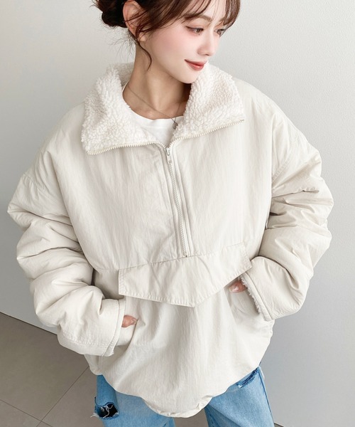 moment+（モーメントプラス）の「裏ボアナイロンスタンドカラー