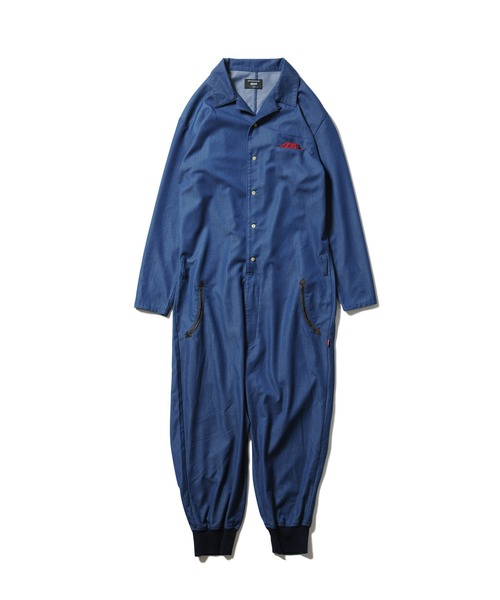 glambグラム デニムつなぎ バックプリント オールインワン