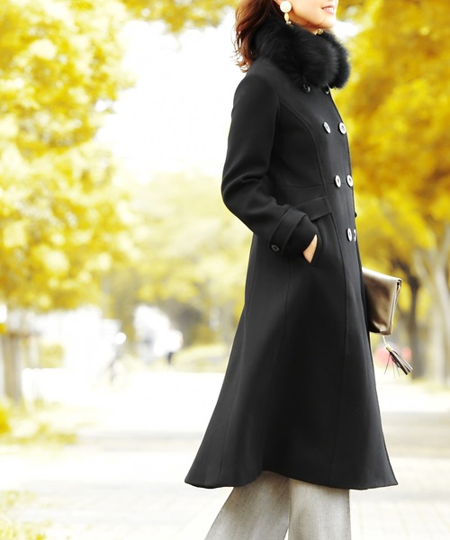 セール】フォックスファーWブレストロングウールコート ｜ レディース