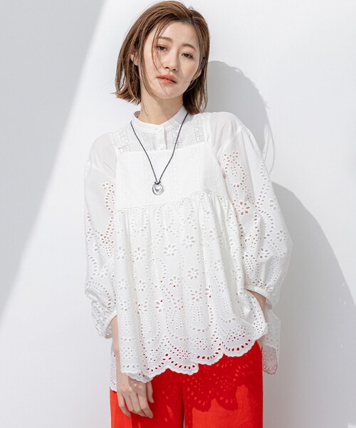 セール】【洗える】コットンエンブロイダリー キャミソール（シャツ