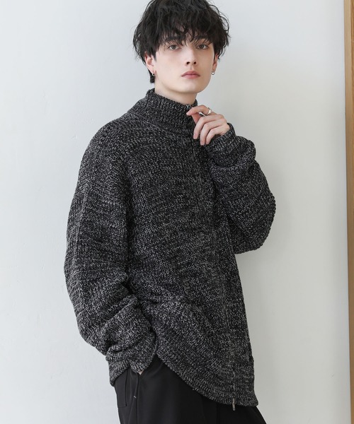 セール】ビッグシルエット畦編みドライバーズニット ジップニット