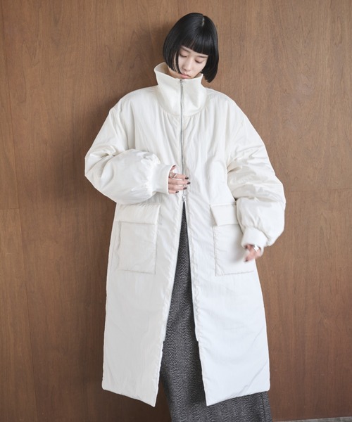 セール】撥水加工リブカラー中綿ロングコート（ダウンジャケット