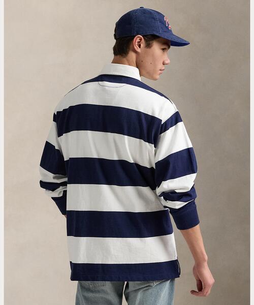 ビッグ フィット ストライプド ジャージー ラグビー シャツ