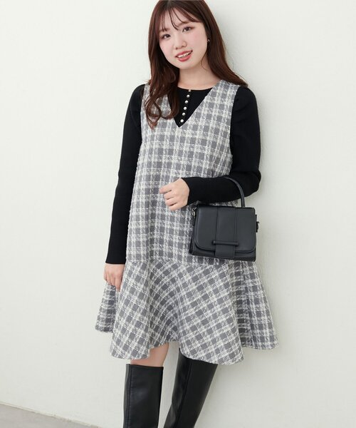 canami〉ツイードチェックミニワンピース（ワンピース）｜natural