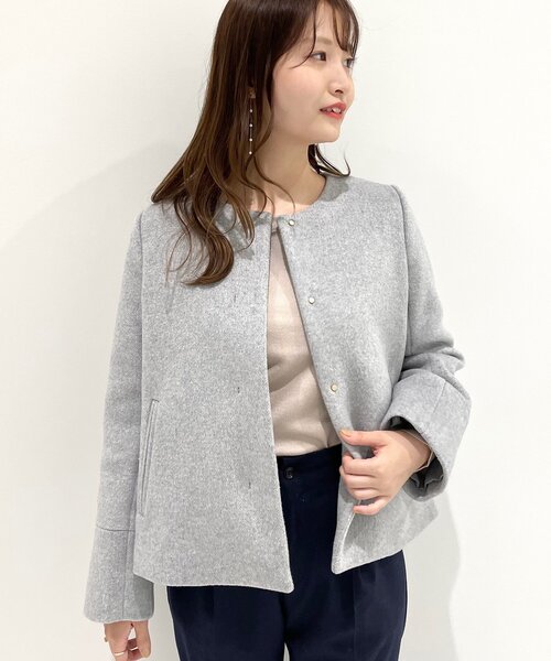 index（インデックス）の「◇カシミヤ混ノーカラーショートコート【WEB
