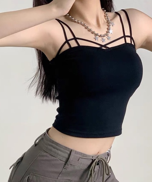 セール】ソリッドカラー クロス ダブルストラップ カップ付き