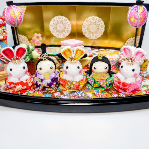 ひな祭り】ひな人形、うさちゃん三人官女、羽子板【つまみ細工