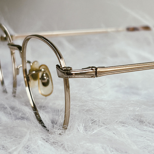 純金細工 琥珀テンプル メタルフレーム アンティーク メガネ 日本