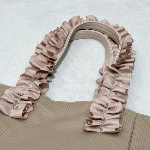 選べる2色展開】馬の刺繍 ヌビバッグ風 フリルハンドル トートバッグ