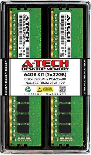 A-Tech 64GB (2x32GB) DDR4 2666MHz DIMM PC4-21300 UDIMM Non-ECC