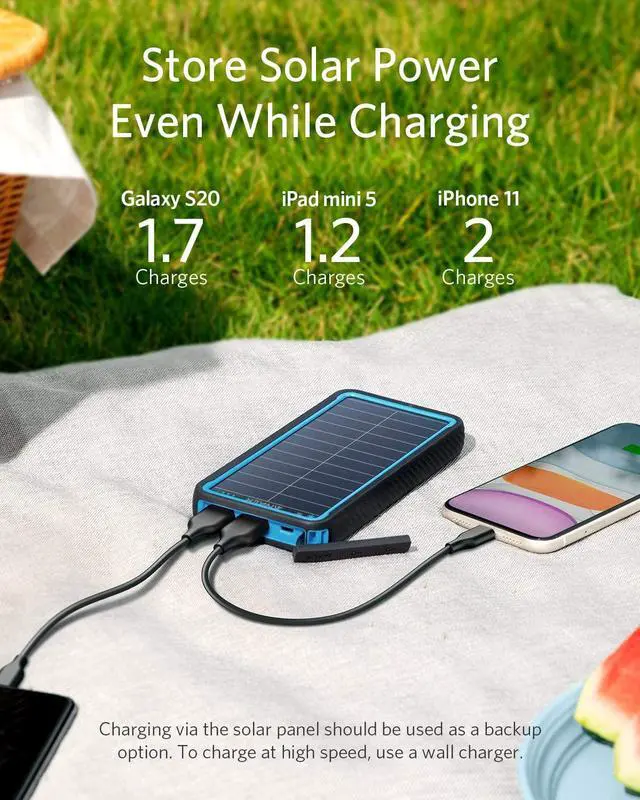Anker Solar Power Bank, PowerCore Solar 10000 Dual-Port Solar