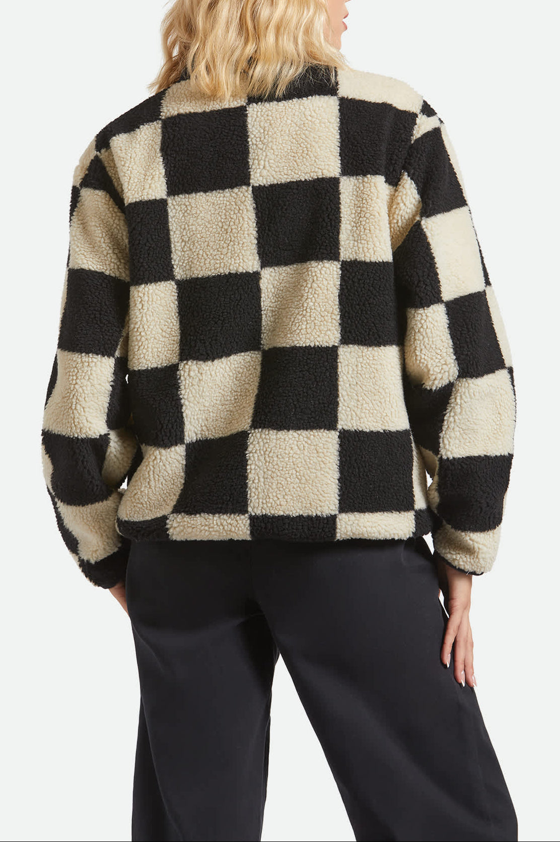 Women's Delilah Sherpa Jacket in Black/Natural Finish Line Checker
