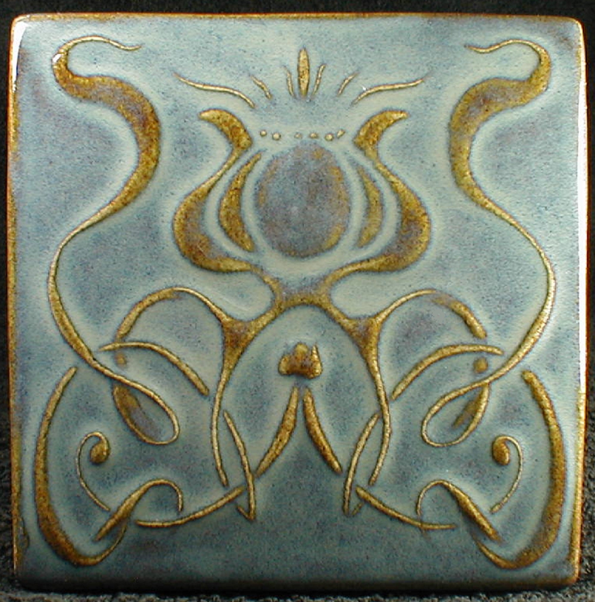 6 x 6 Art Nouveau Flower - Cerulean Blue Mist - Campbell Tileworks