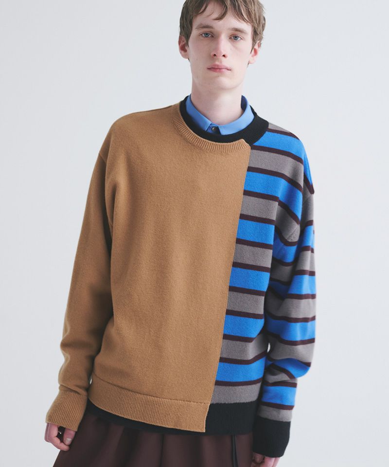 50%OFF【CULLNI(クルニ)】Asymmetrical Border Layerd Rib Pullover