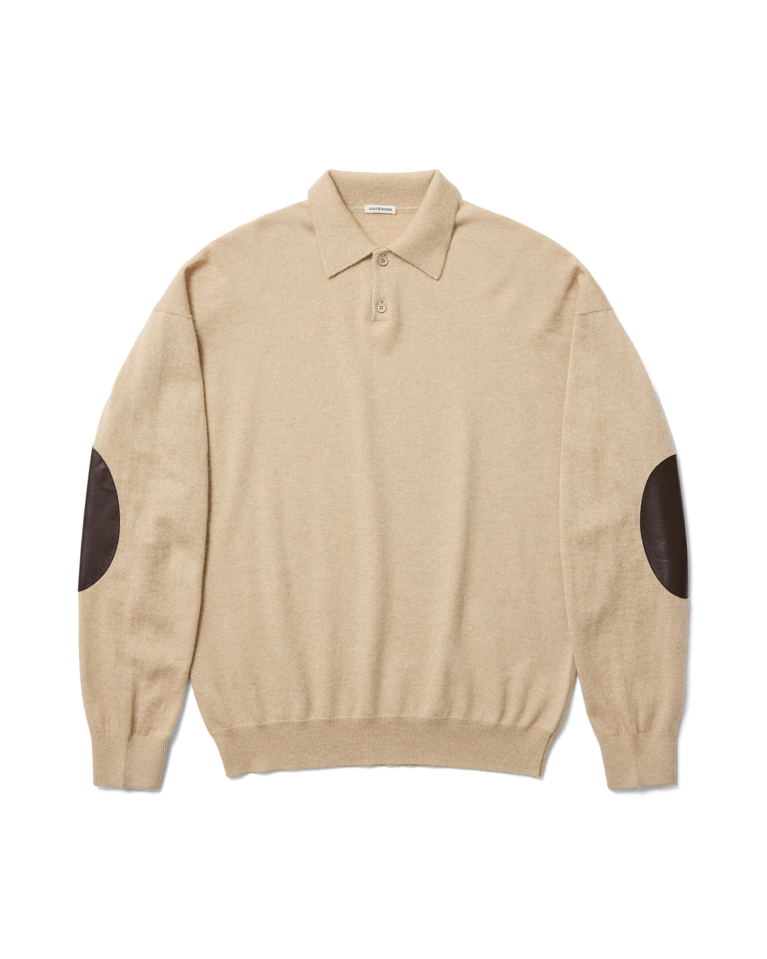 モンゴリアンカシミヤ エルボーパッチ ポロ, Natural Beige – cash & barba