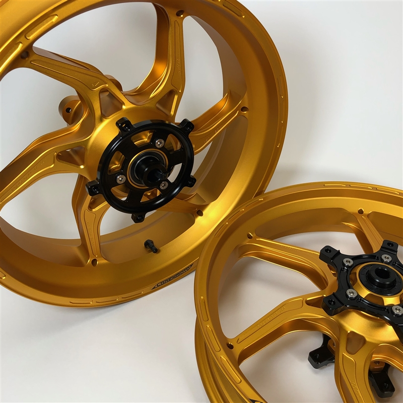 Satin Gold Core Moto Apex-6 Lightest forged motorcycle wheels for