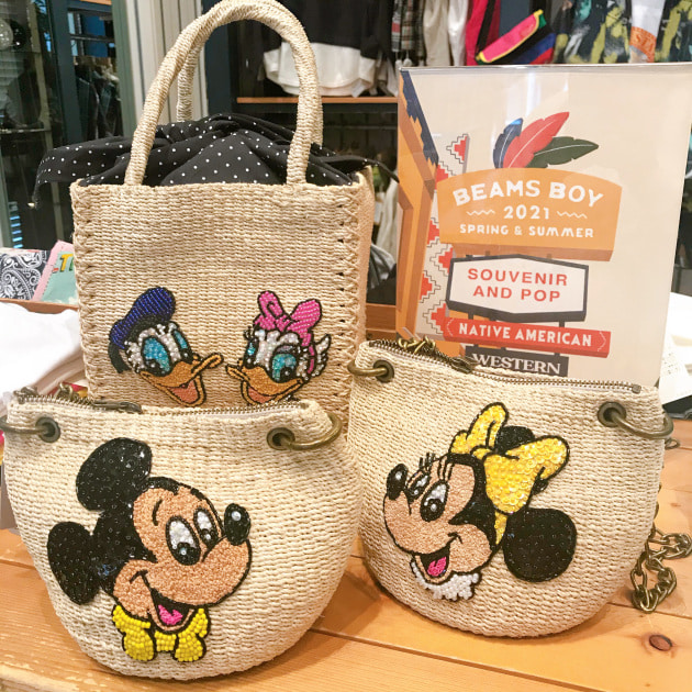 ▽美品 BEAMS BOY 10周年 ディズニー かごバッグ ミッキー ビーズ ▽美