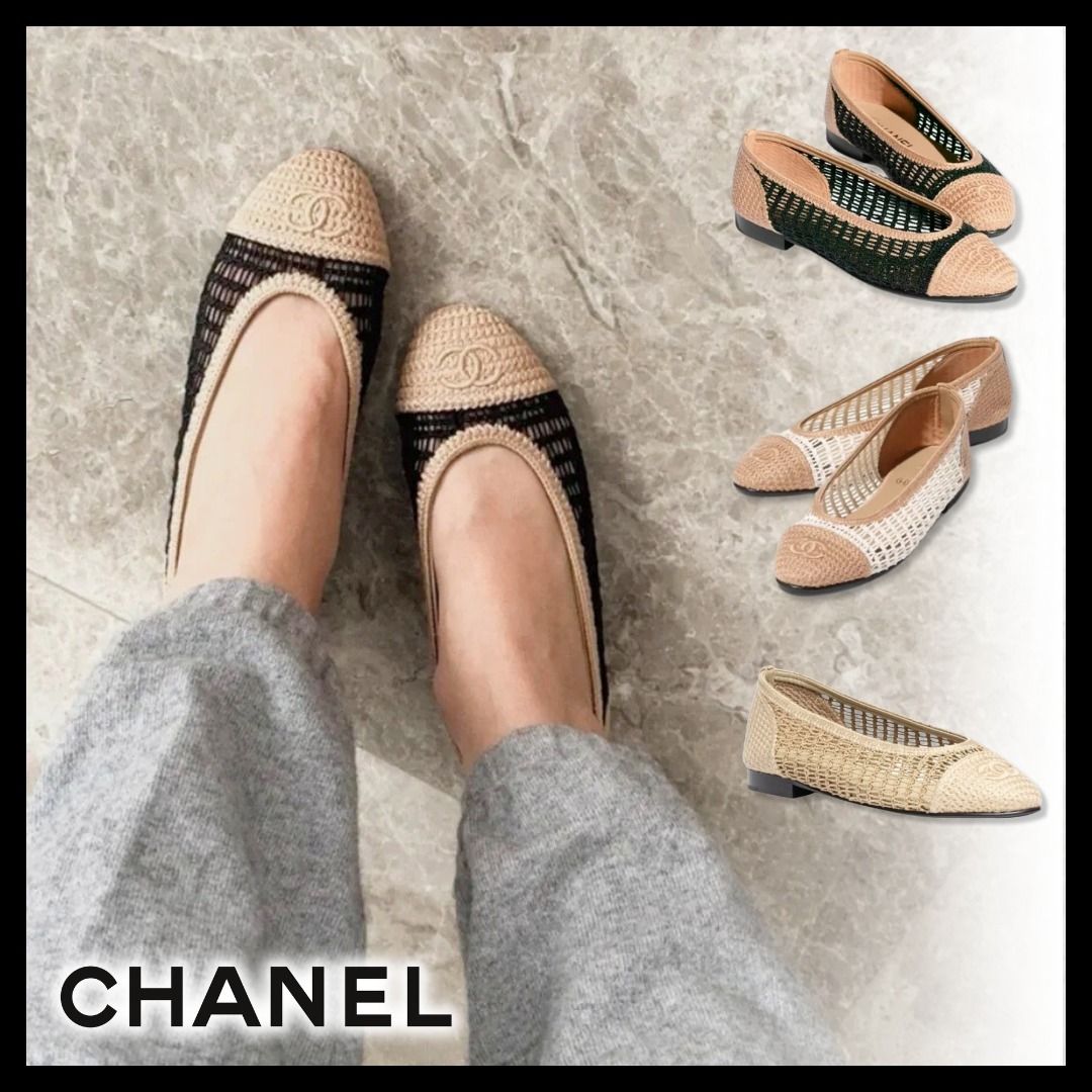涼しげな足元◇旅行にも】CHANEL ラフィア バレリーナフラット (CHANEL