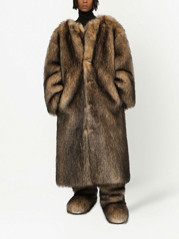 Dolce & Gabbana single-breasted faux-fur Coat | Brown | FARFETCH