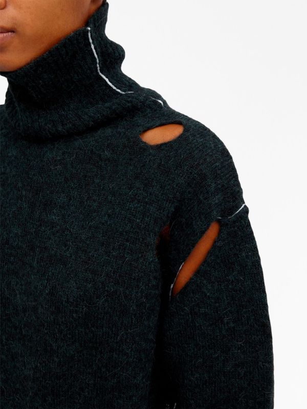 MM6 Maison Margiela ダメージ ハイネック プルオーバー | グリーン