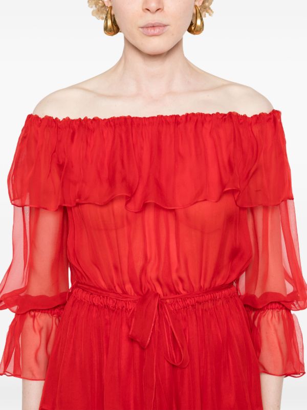 Gucci オフショルダー シルクミニドレス | レッド | FARFETCH JP