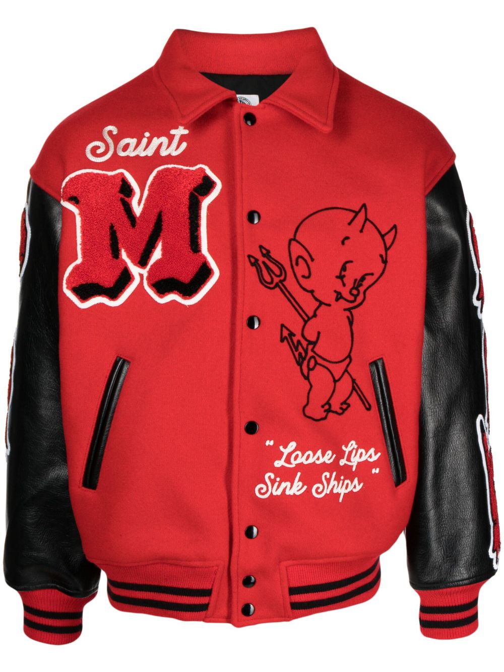 SAINT MXXXXXX Devil Varsity Letter Jacket | Red | FARFETCH