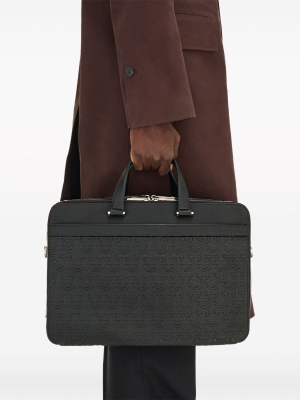 Ferragamo Gancini Leather Briefcase | Black | FARFETCH IN