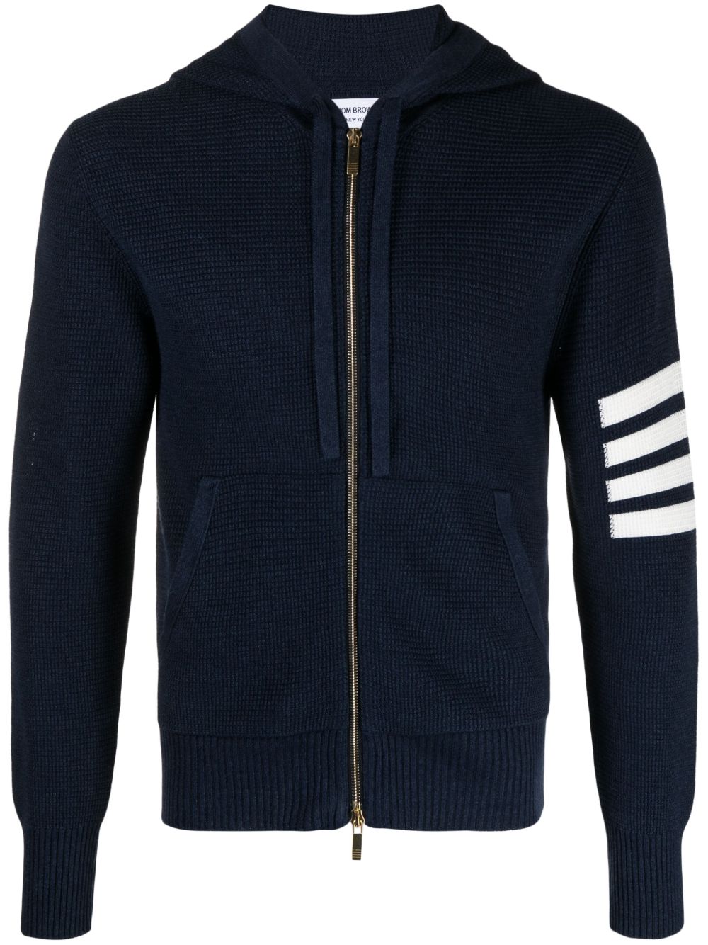 Thom Browne 4-Bar Stripe waffle-knit Hoodie | Blue | FARFETCH
