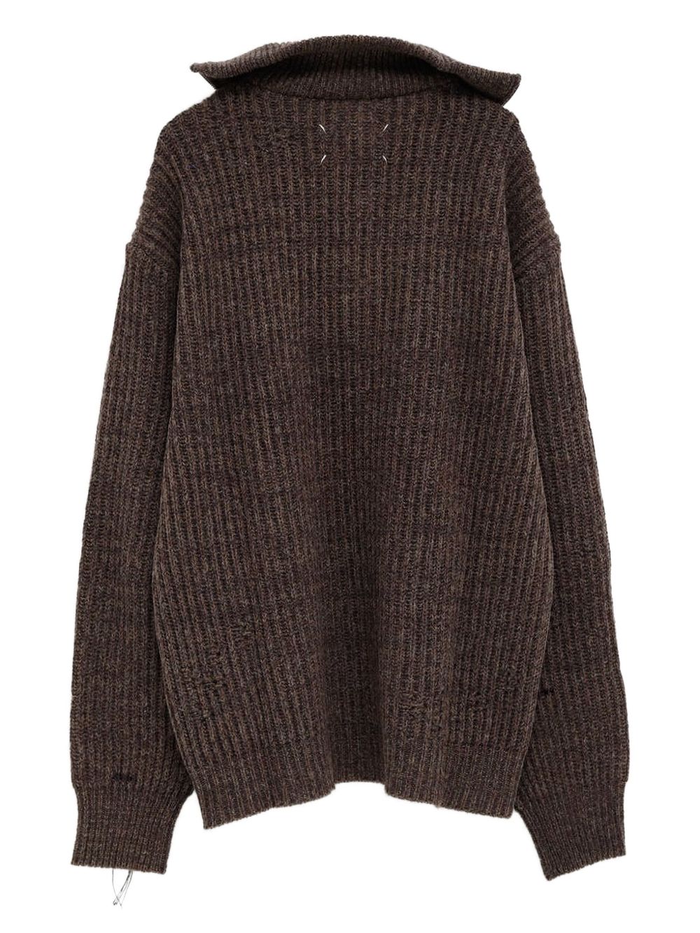 Maison Margiela ribbed-knit half-zip Sweater | Brown | FARFETCH